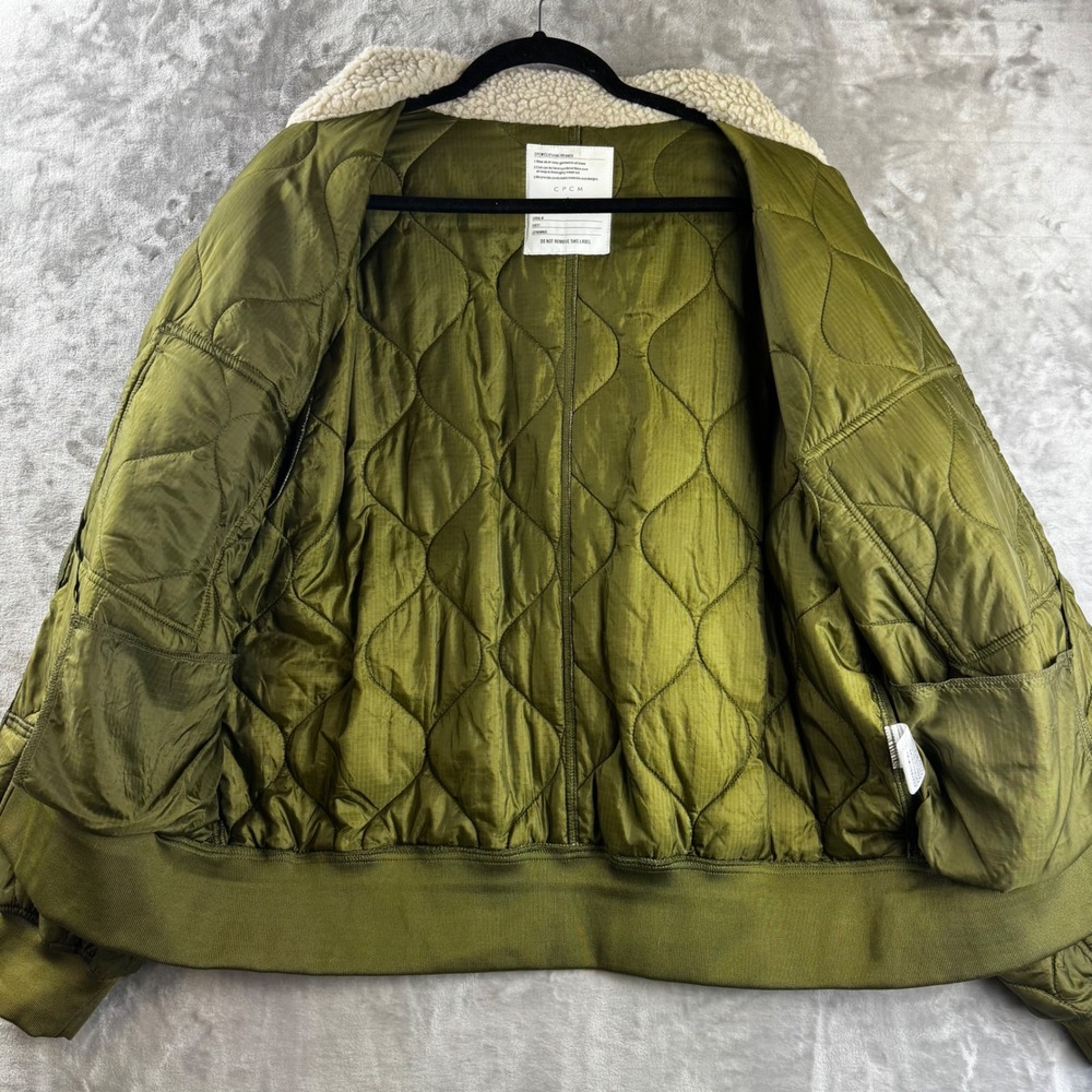 CPCM Quilted Bomber Jacket Unisex L Olive Green Sherpa Collar Corduroy (1768) - Picture 4 of 11